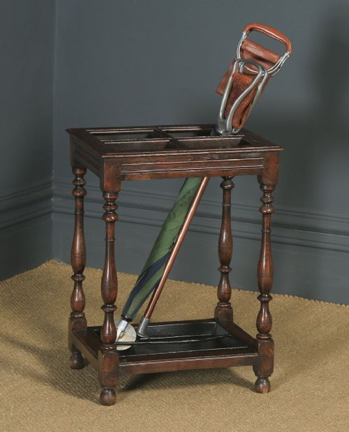 fig 1. Antique English Edwardian Quadrant Oak Stick & Umbrella Hall Stand (Circa 1910)
