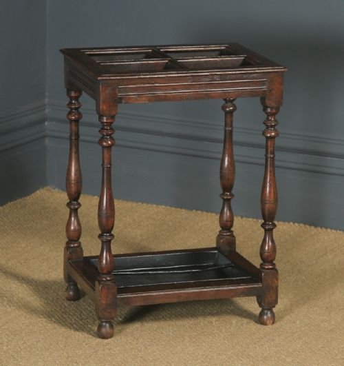 Antique English Edwardian Quadrant Oak Stick & Umbrella Hall Stand (Circa 1910)