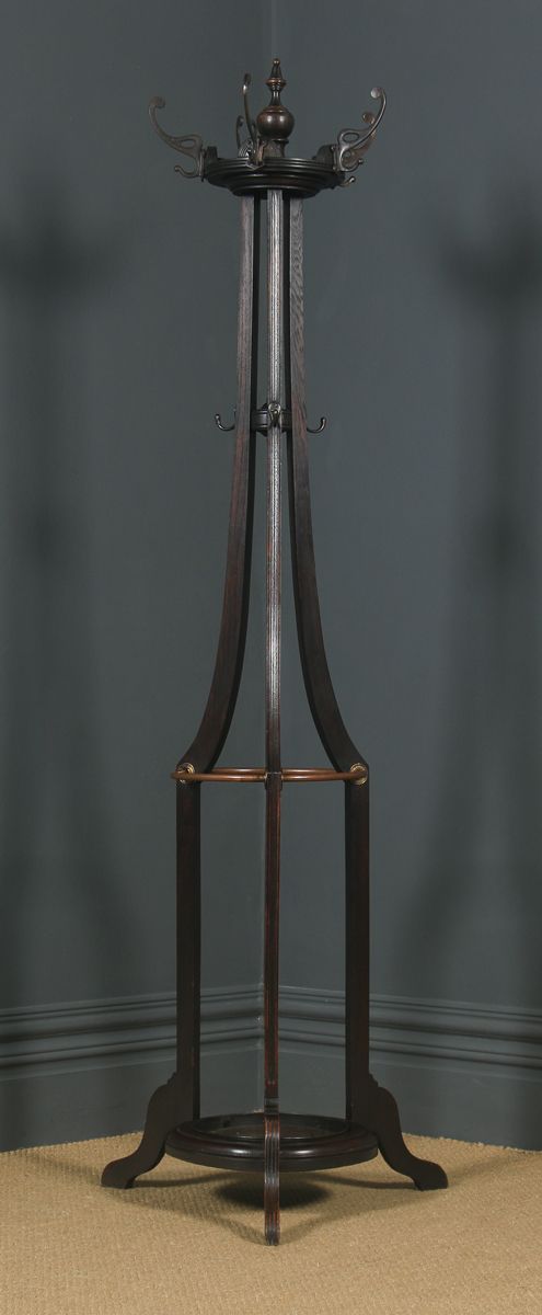 fig 2. Antique Edwardian Oak & Brass Arts & Crafts Revolving Coat, Hat, Stick & Umbrella Hall Stand (Circa 1910)