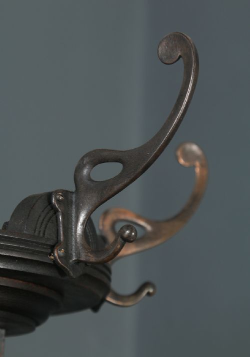 fig 4. Antique Edwardian Oak & Brass Arts & Crafts Revolving Coat, Hat, Stick & Umbrella Hall Stand (Circa 1910)