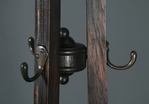 fig 6. Antique Edwardian Oak & Brass Arts & Crafts Revolving Coat, Hat, Stick & Umbrella Hall Stand (Circa 1910)