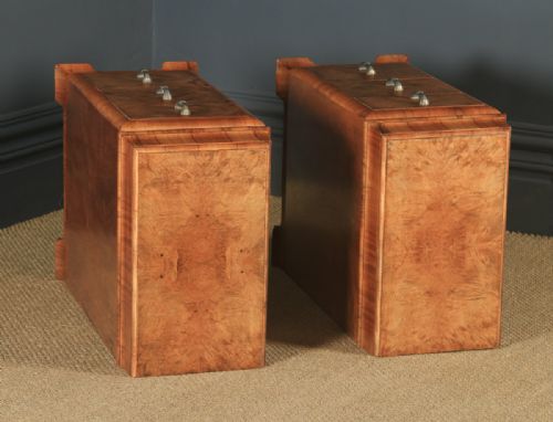 fig 2. Antique Pair of English Art Deco Figured Walnut Bedside Chests (Circa 1930)