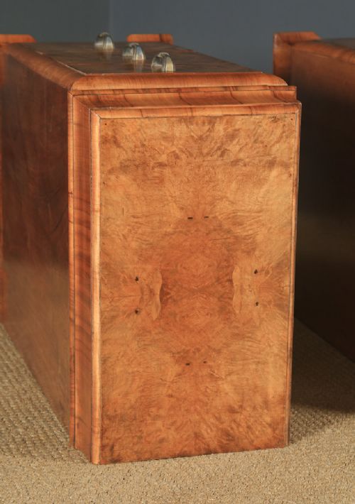 fig 3. Antique Pair of English Art Deco Figured Walnut Bedside Chests (Circa 1930)