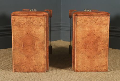 fig 6. Antique Pair of English Art Deco Figured Walnut Bedside Chests (Circa 1930)