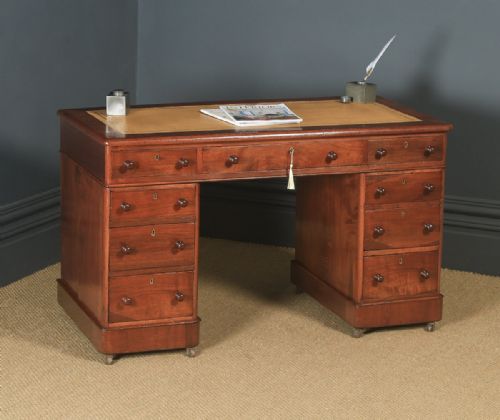 Antique English Victorian 3ft 10” Mahogany & Leather Pedestal Office Desk (Circa 1870)