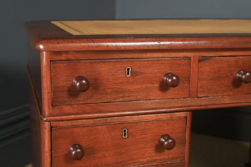 fig 7. Antique English Victorian 3ft 10” Mahogany & Leather Pedestal Office Desk (Circa 1870)