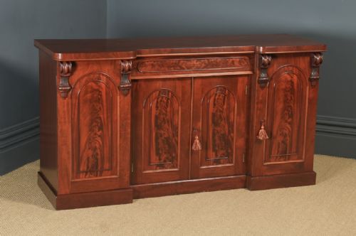 Antique English Victorian Four Door Flame Mahogany Sideboard Chiffonier Server (Circa 1860)