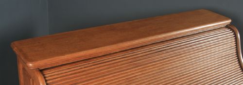 fig 2. Large Antique English Edwardian 6ft Oak Roll Top Pedestal Office Writing Desk by Angus of London (Circa 1910)