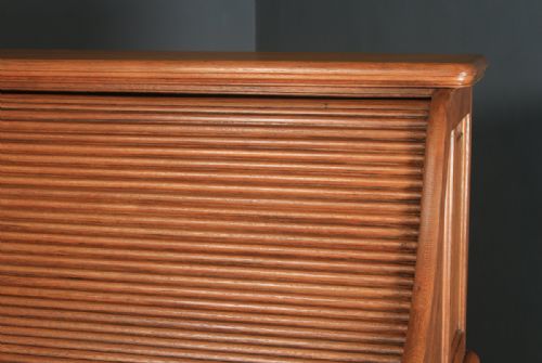 fig 3. Large Antique English Edwardian 6ft Oak Roll Top Pedestal Office Writing Desk by Angus of London (Circa 1910)