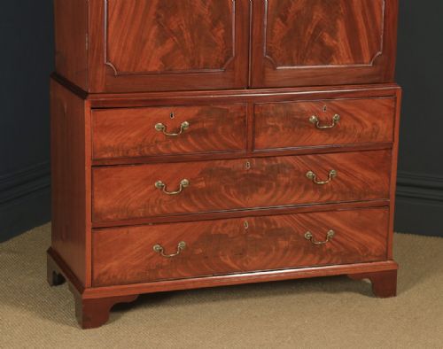 fig 6. Antique English Georgian Flame Mahogany Linen Press Chest of Drawers (Circa 1800)