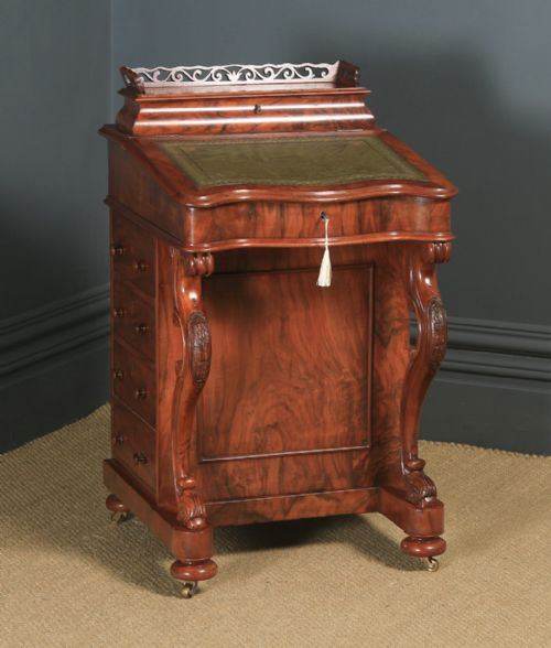 fig 1. Antique English Victorian Figured Walnut Davenport Writing Desk (Circa 1860)