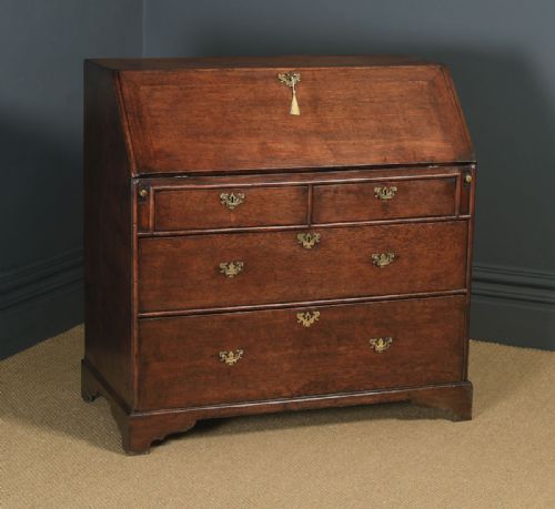 fig 1. Antique English Mid 18th Century Georgian Oak Office Bureau (Circa 1750)