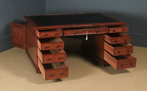 fig 5. Antique English Victorian Mahogany & Leather 5ft Partner’s Pedestal Office Desk (Circa 1860)