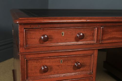fig 2. Antique English Victorian Mahogany & Leather 5ft Partner’s Pedestal Office Desk (Circa 1860)