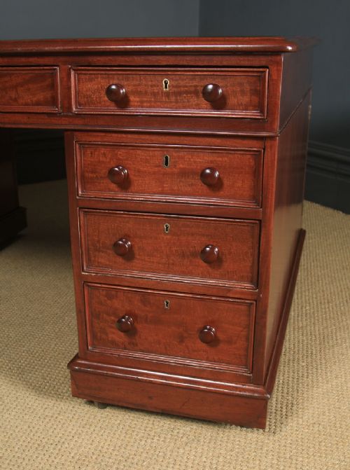 fig 4. Antique English Victorian Mahogany & Leather 5ft Partner’s Pedestal Office Desk (Circa 1860)