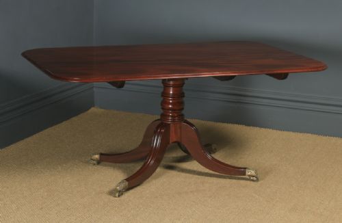 fig 3. Antique English Georgian Regency Figured Mahogany Rectangular Tilt Top Breakfast Dining Table (Circa 1820)