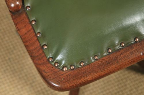 fig 7. Antique English Edwardian Oak & Green Leather Revolving Office Desk Side Chair (Circa 1910)