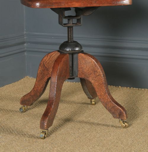 fig 8. Antique English Edwardian Oak & Green Leather Revolving Office Desk Side Chair (Circa 1910)