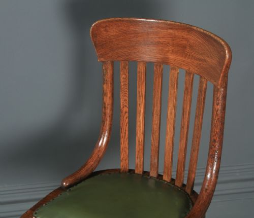 fig 4. Antique English Edwardian Oak & Green Leather Revolving Office Desk Side Chair (Circa 1910)