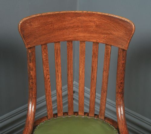 fig 5. Antique English Edwardian Oak & Green Leather Revolving Office Desk Side Chair (Circa 1910)