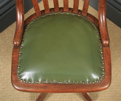 fig 6. Antique English Edwardian Oak & Green Leather Revolving Office Desk Side Chair (Circa 1910)