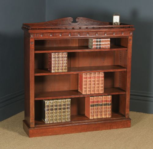 Antique English Victorian Mahogany Carved Open 4ft Bookcase (Circa 1880)