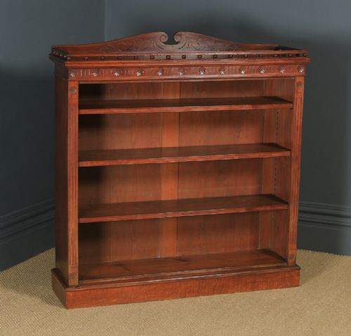 fig 1. Antique English Victorian Mahogany Carved Open 4ft Bookcase (Circa 1880)
