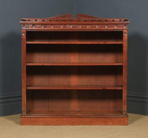 fig 2. Antique English Victorian Mahogany Carved Open 4ft Bookcase (Circa 1880)