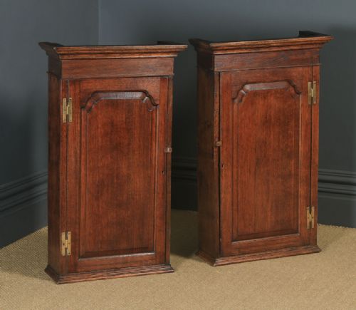 Antique English Pair of Georgian Oak Wall Hanging Spice Cabinet Cupboards (Circa 1780)