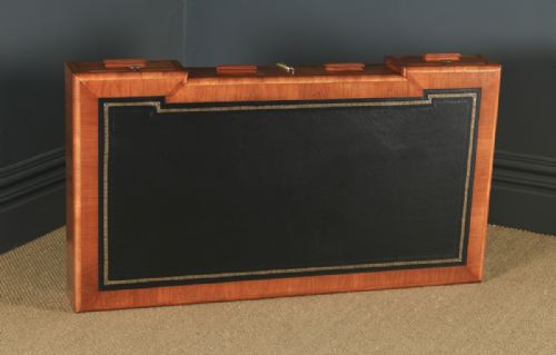 fig 3. Antique English Art Deco Figured Walnut & Black Leather 4½ft Office Pedestal Desk (Circa 1930)