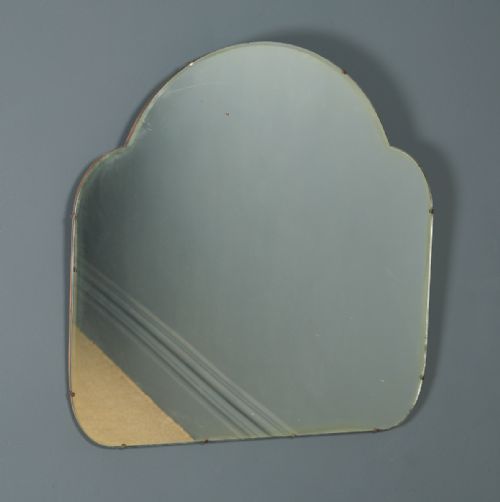 Antique English Art Deco Cloud Shaped Portrait Hanging Walnut Wall Mirror (Circa 1930)