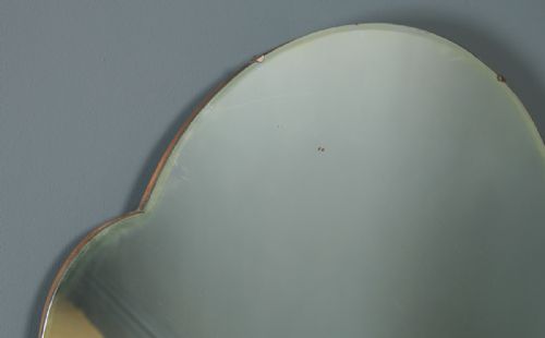 fig 2. Antique English Art Deco Cloud Shaped Portrait Hanging Walnut Wall Mirror (Circa 1930)
