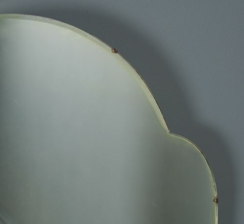 fig 3. Antique English Art Deco Cloud Shaped Portrait Hanging Walnut Wall Mirror (Circa 1930)