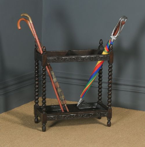 fig 1. Antique English Edwardian Oak Stick & Umbrella Hall Stand (Circa 1910)