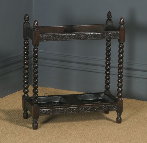 Antique English Edwardian Oak Stick & Umbrella Hall Stand (Circa 1910)