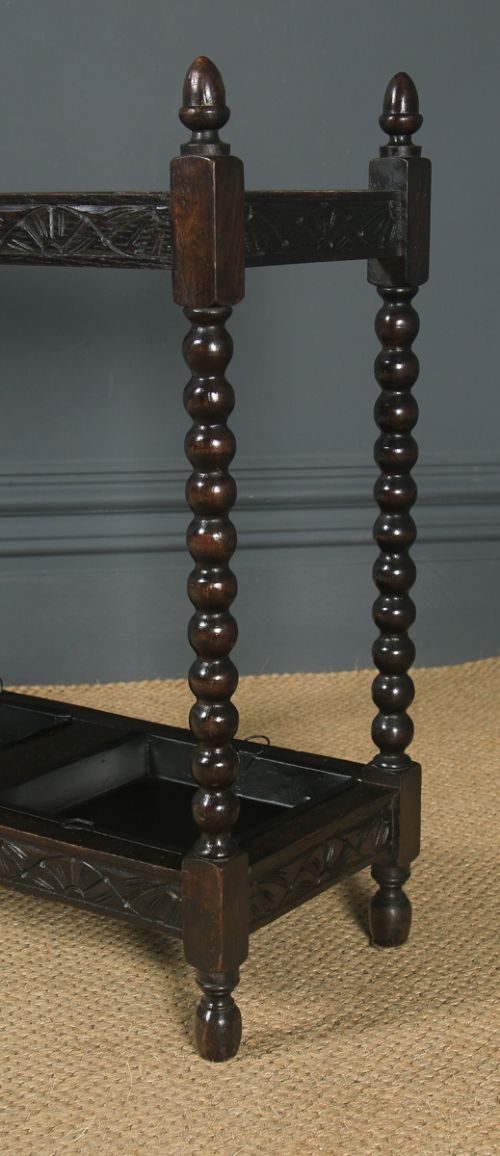 fig 6. Antique English Edwardian Oak Stick & Umbrella Hall Stand (Circa 1910)