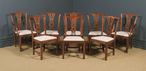 Antique English Set of Eight 8 Georgian Chippendale Style Mahogany Dining Chairs (Circa 1930)