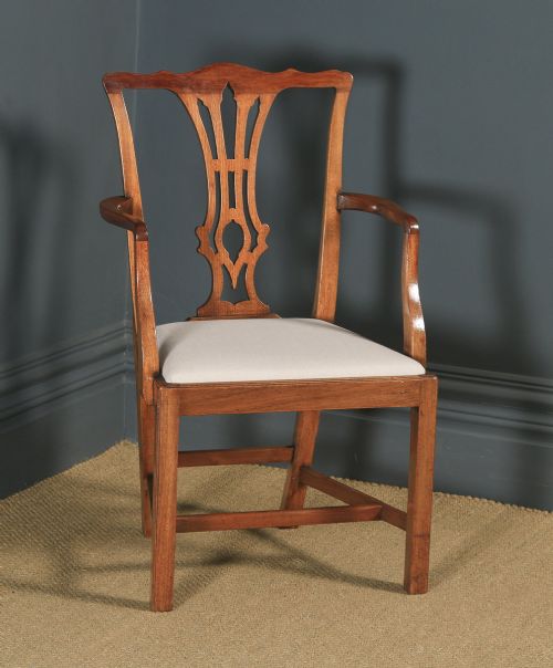 fig 1. Antique English Set of Eight 8 Georgian Chippendale Style Mahogany Dining Chairs (Circa 1930)