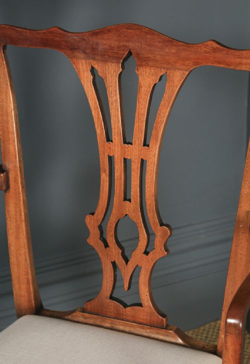 fig 3. Antique English Set of Eight 8 Georgian Chippendale Style Mahogany Dining Chairs (Circa 1930)