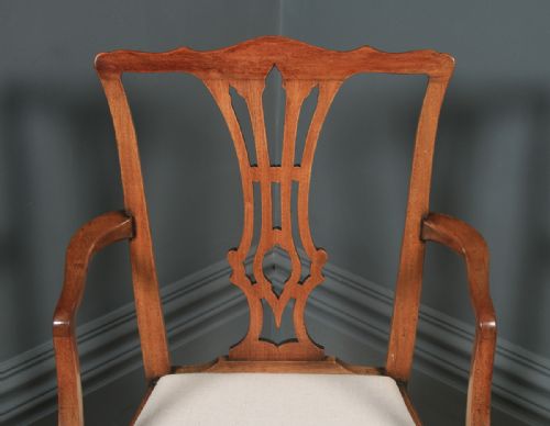 fig 4. Antique English Set of Eight 8 Georgian Chippendale Style Mahogany Dining Chairs (Circa 1930)