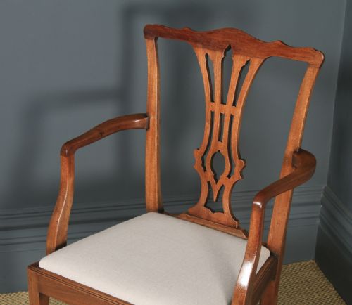 fig 5. Antique English Set of Eight 8 Georgian Chippendale Style Mahogany Dining Chairs (Circa 1930)