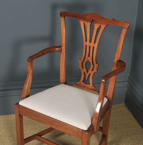 fig 7. Antique English Set of Eight 8 Georgian Chippendale Style Mahogany Dining Chairs (Circa 1930)