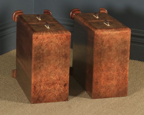 fig 5. Antique Pair of English Art Deco Burr Walnut Bedside Chest Tables Nightstands (Circa 1930)