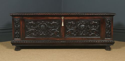 fig 2. Antique Italian 19th Century Renaissance Carved Beech Marriage Cassone Chest Coffer Trunk (Circa 1880)