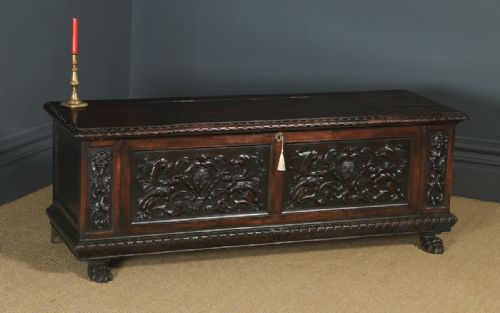 Antique Italian 19th Century Renaissance Carved Beech Marriage Cassone Chest Coffer Trunk (Circa 1880)