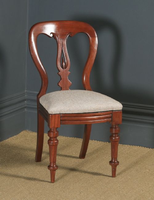 fig 6. Antique English Victorian Pair Two Mahogany Balloon Spear Back Dining Chairs (Circa 1870)