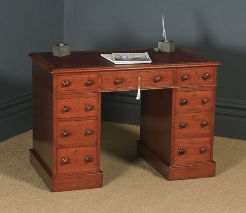 Antique English Victorian 3ft 6” Mahogany & Red Leather Pedestal Office Desk (Circa 1870)