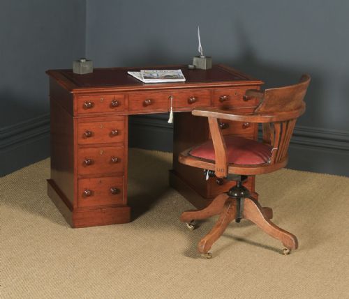 fig 1. Antique English Victorian 3ft 6” Mahogany & Red Leather Pedestal Office Desk (Circa 1870)