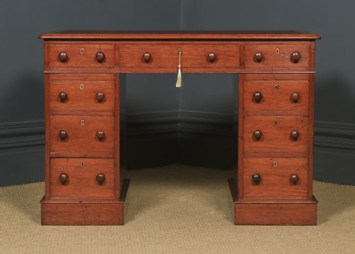 fig 3. Antique English Victorian 3ft 6” Mahogany & Red Leather Pedestal Office Desk (Circa 1870)