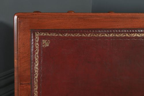 fig 5. Antique English Victorian 3ft 6” Mahogany & Red Leather Pedestal Office Desk (Circa 1870)